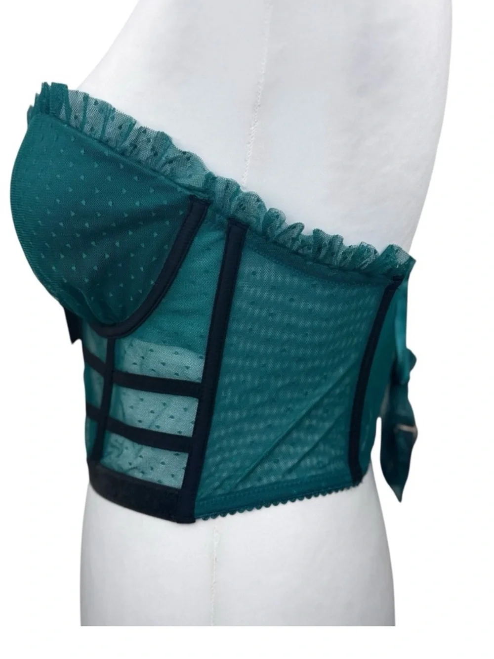 Victoria's Secret Teal Mesh Longline Bustier with Velvet Bow